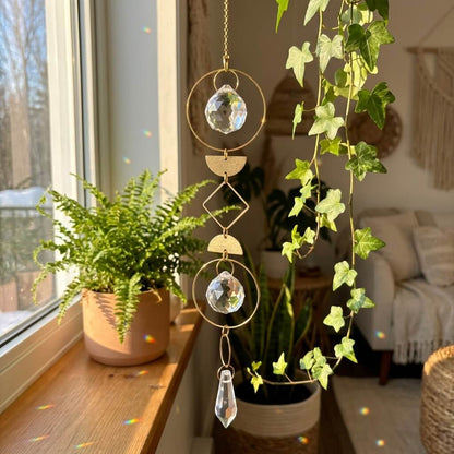 Modern boho window suncatcher with shimmering crystals, beautiful Mother’s Day décor gift for her.