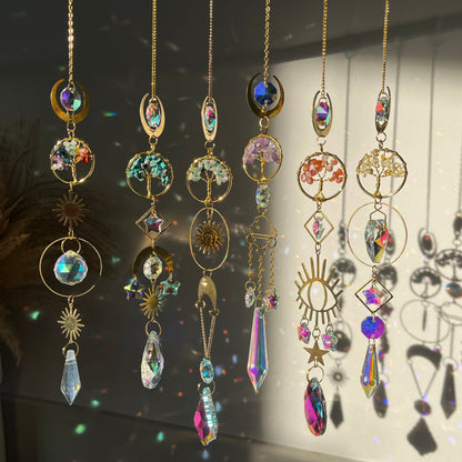 Collection of decorative hanging ornaments on a dark background