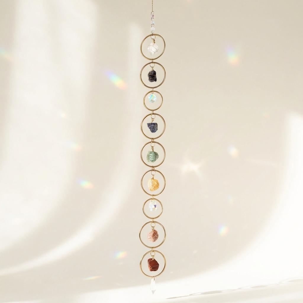 Decorative hanging with stones on a white background