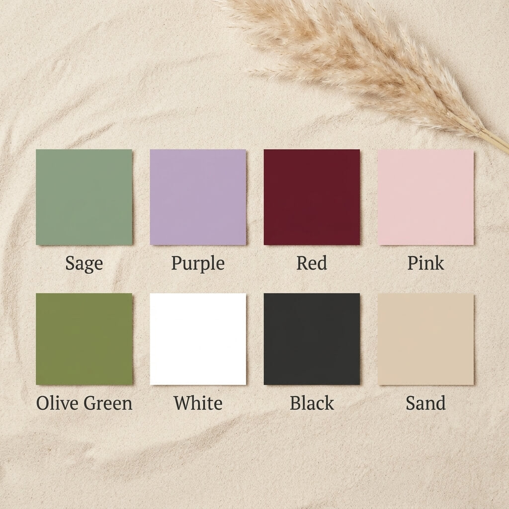 Color swatches labeled with names on a textured beige background