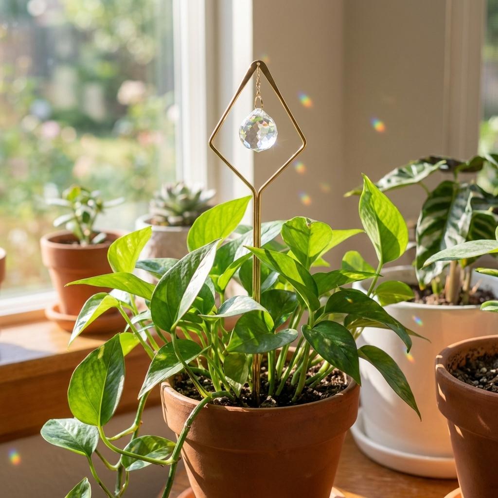 house plant stakes Plant Stake Suncatcher | Crystal & Brass Indoor Boho Decor