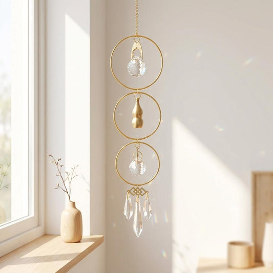 Decorative hanging with glass elements in a bright room