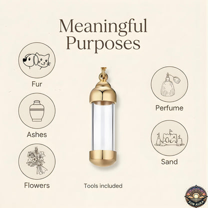 Gold pendant with tools for various purposes on a beige background