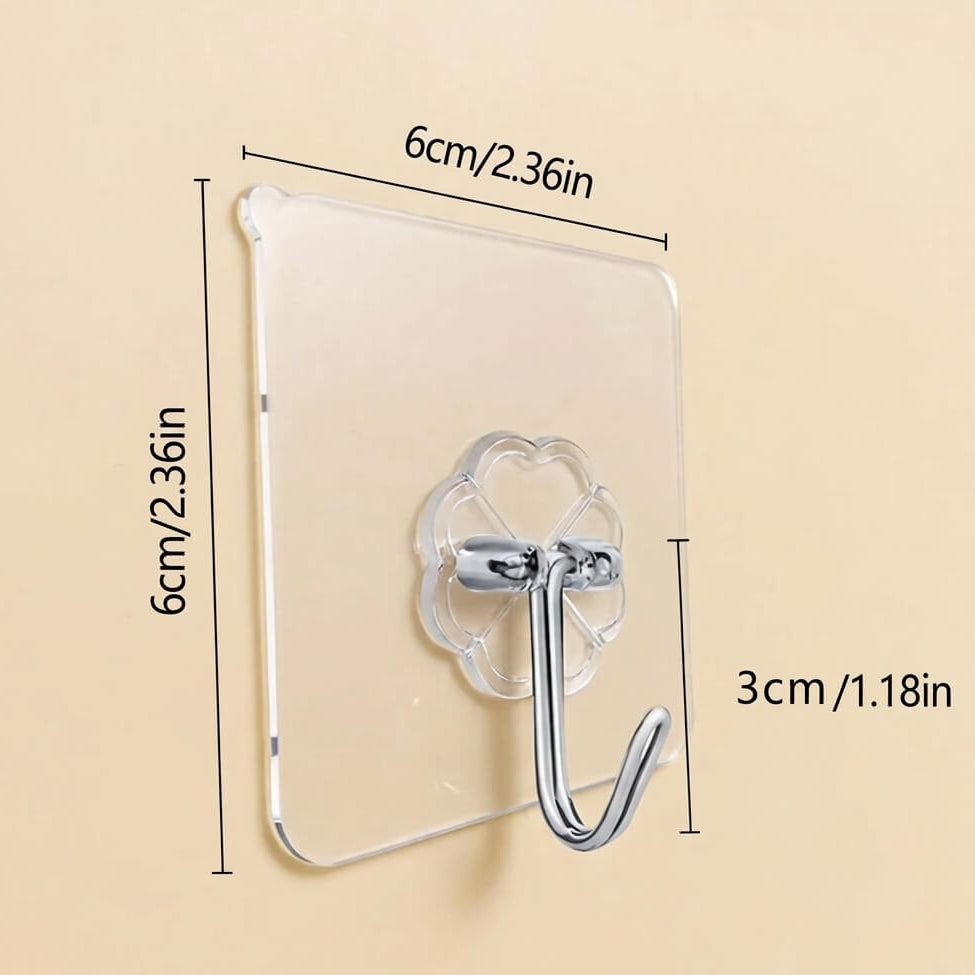 Wall hook with dimensions labeled on a beige background